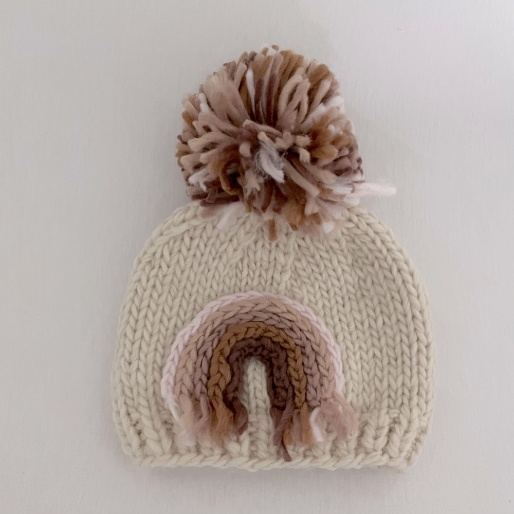 Spearmint rainbow knit pom hat - newborn